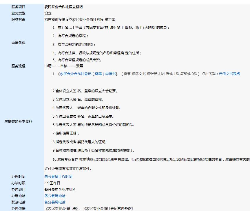 農民專業合作社設立登記